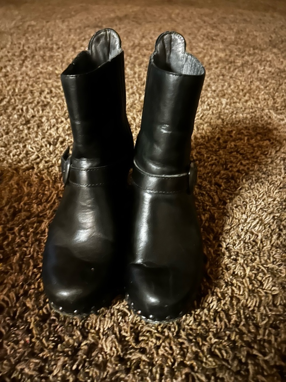 Dansko Black Leather Ankle Booties with Buckle and Stud Trim - Picture 3 of 5